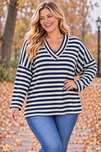 PS TOP V-HALS 'STREPEN | NAVY