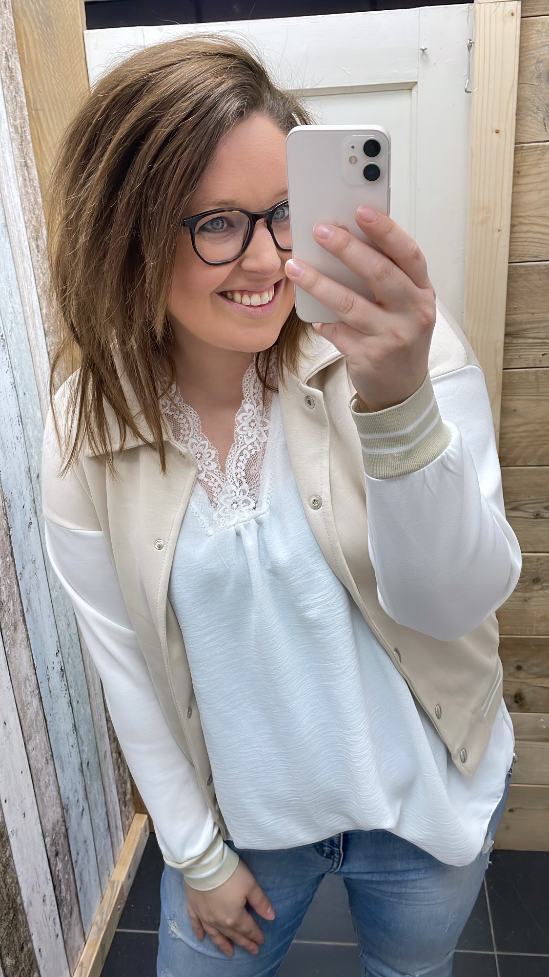BASEBALL JACKET | BEIGE/WIT