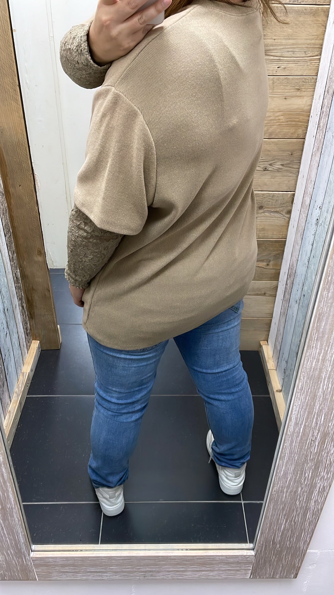 PS TOP 'GLITTER KANT' | TAUPE