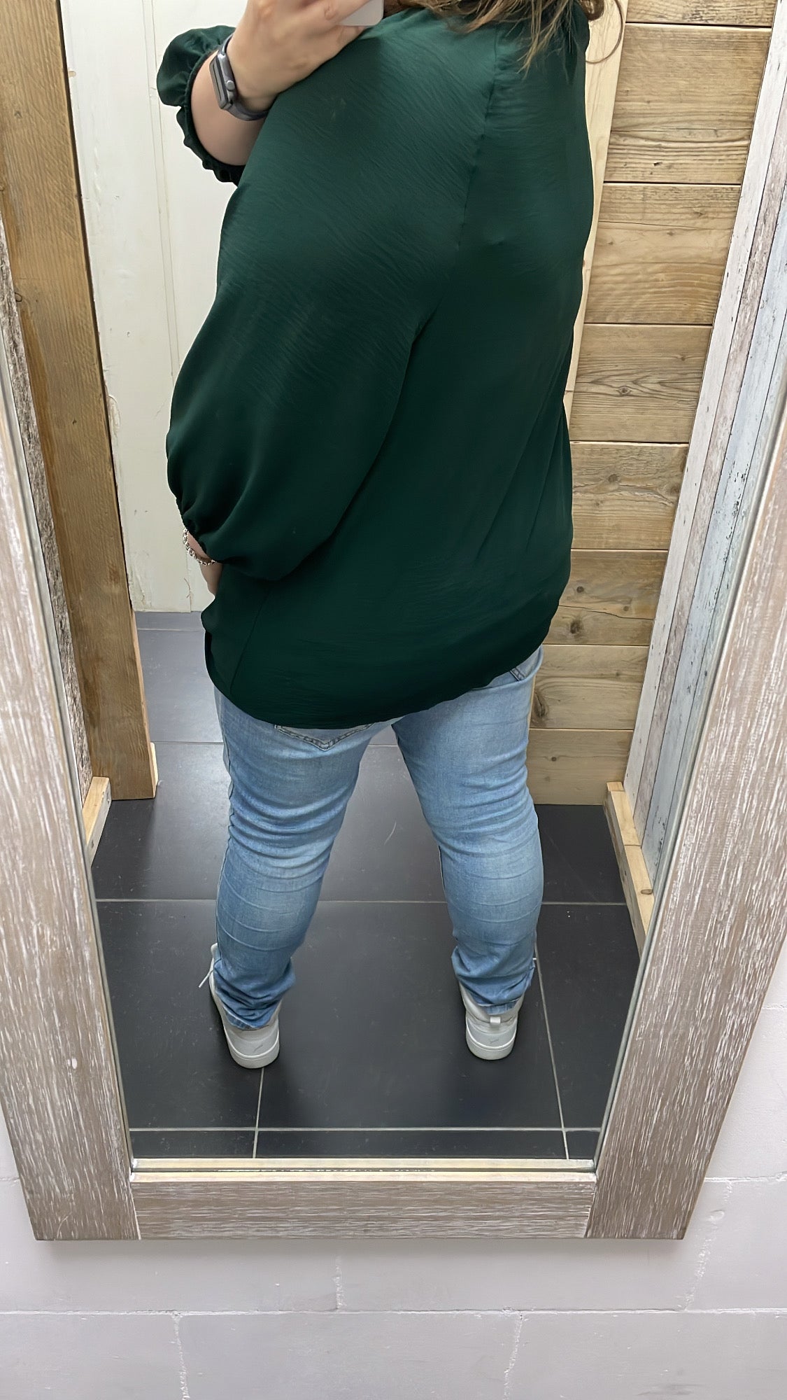 PS BLOUSE ‘3/4 MOUW’ | DONKERGROEN