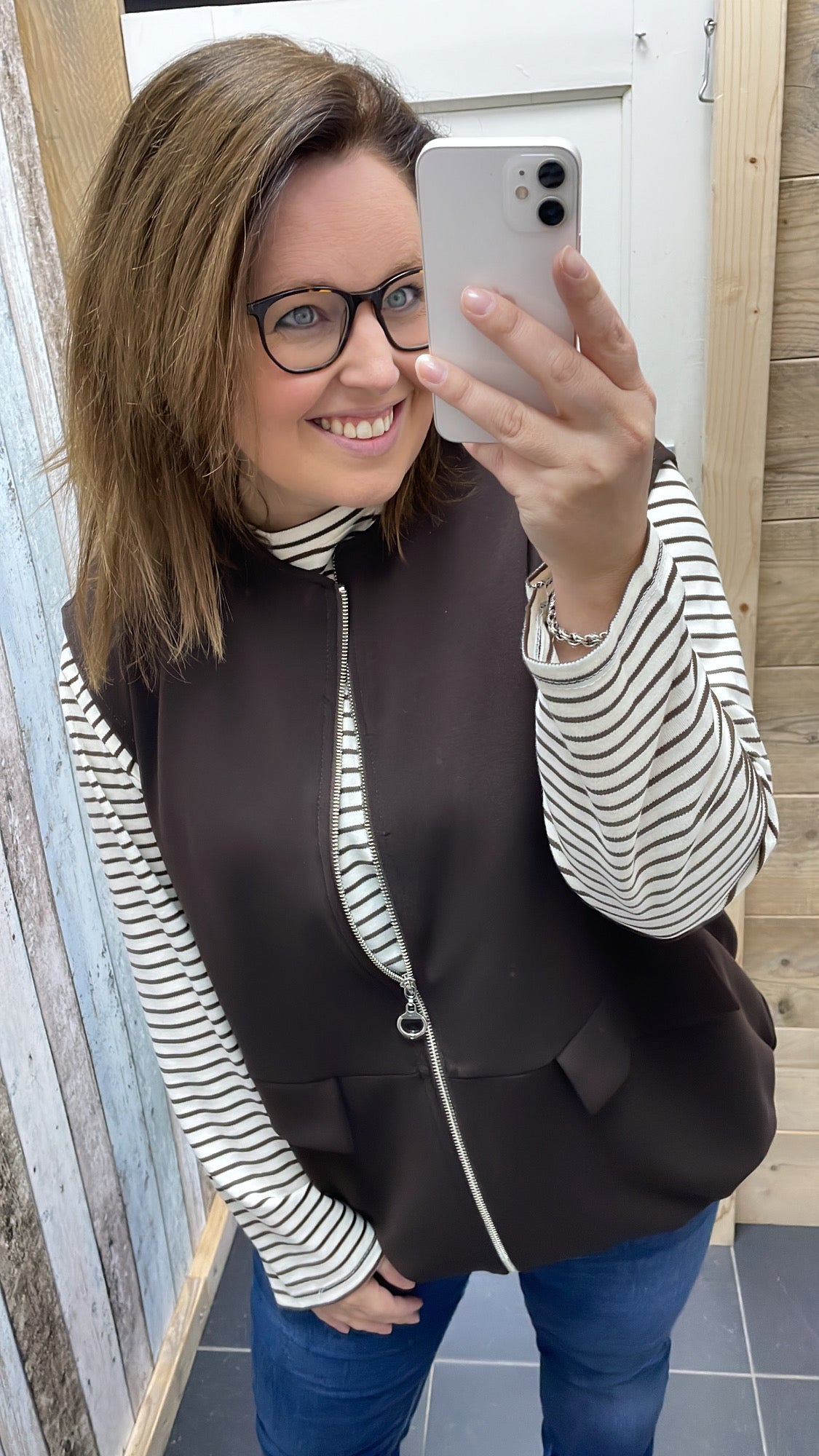 PS LONGSLEEVE 'STREPEN' | OFF-WHITE/BRUIN