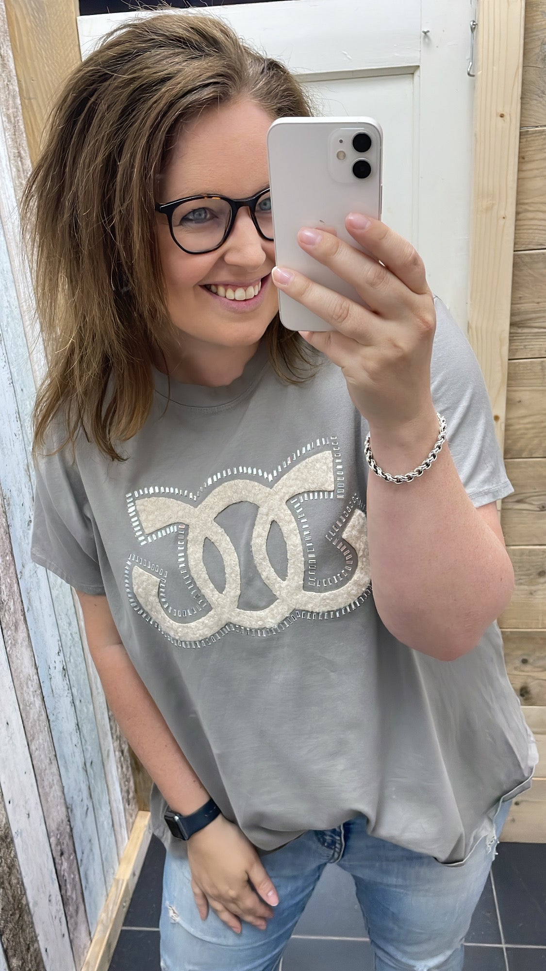 PS T-SHIRT ‘CC' | TAUPE/GRIJS