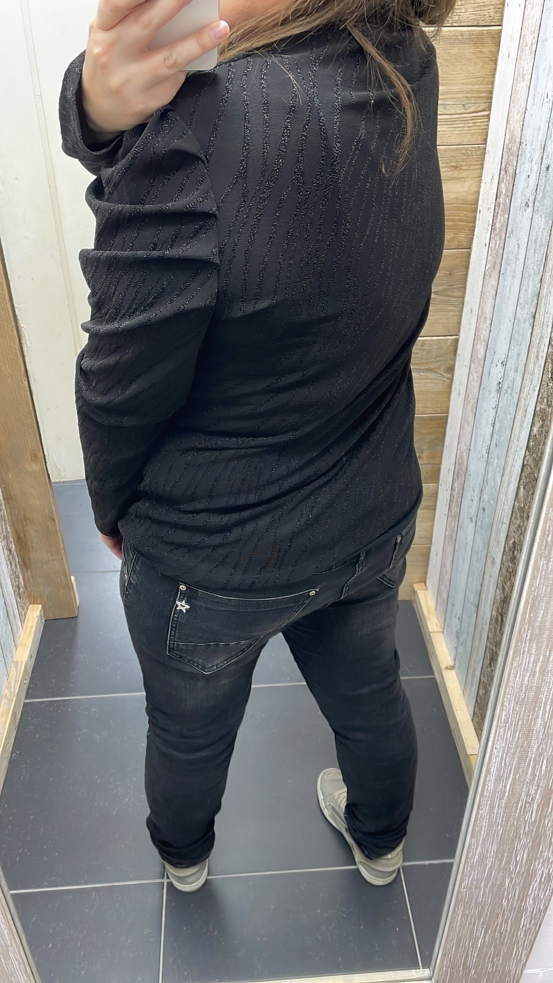 BLOUSE 'GLITTER STRIPES' | ZWART