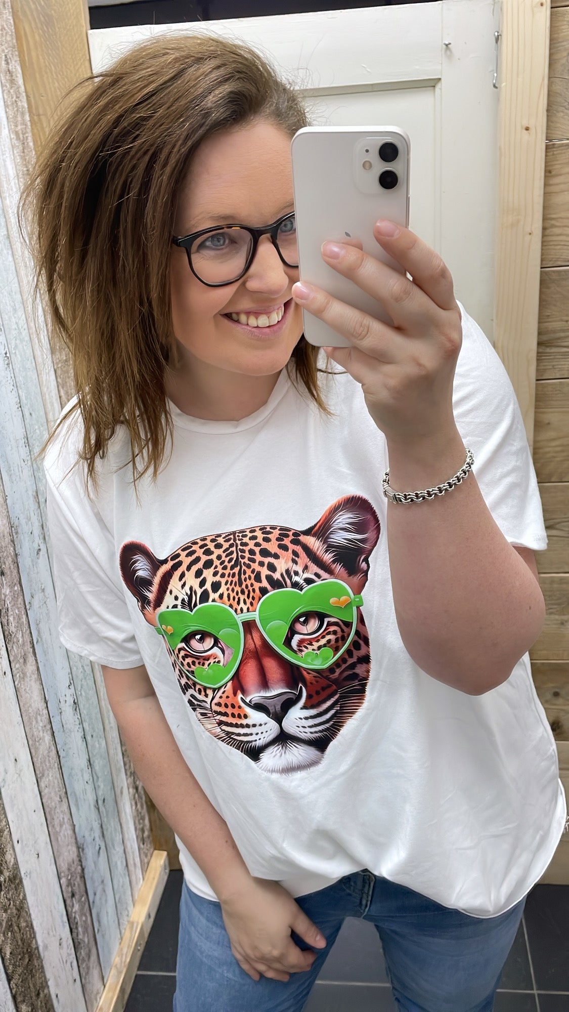 PS T-SHIRT ‘PANTER' | OFF-WHITE/GROEN