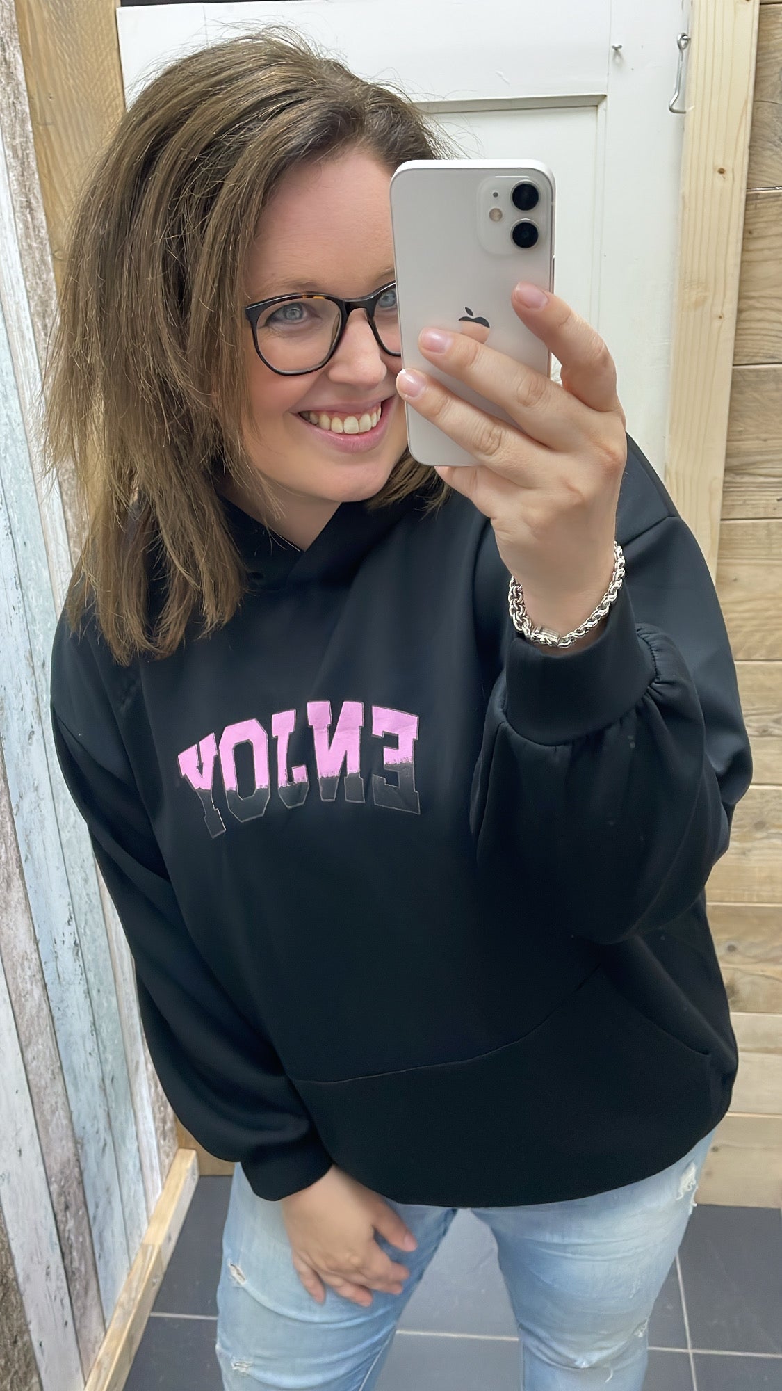 PS SWEATER 'ENJOY' | ZWART