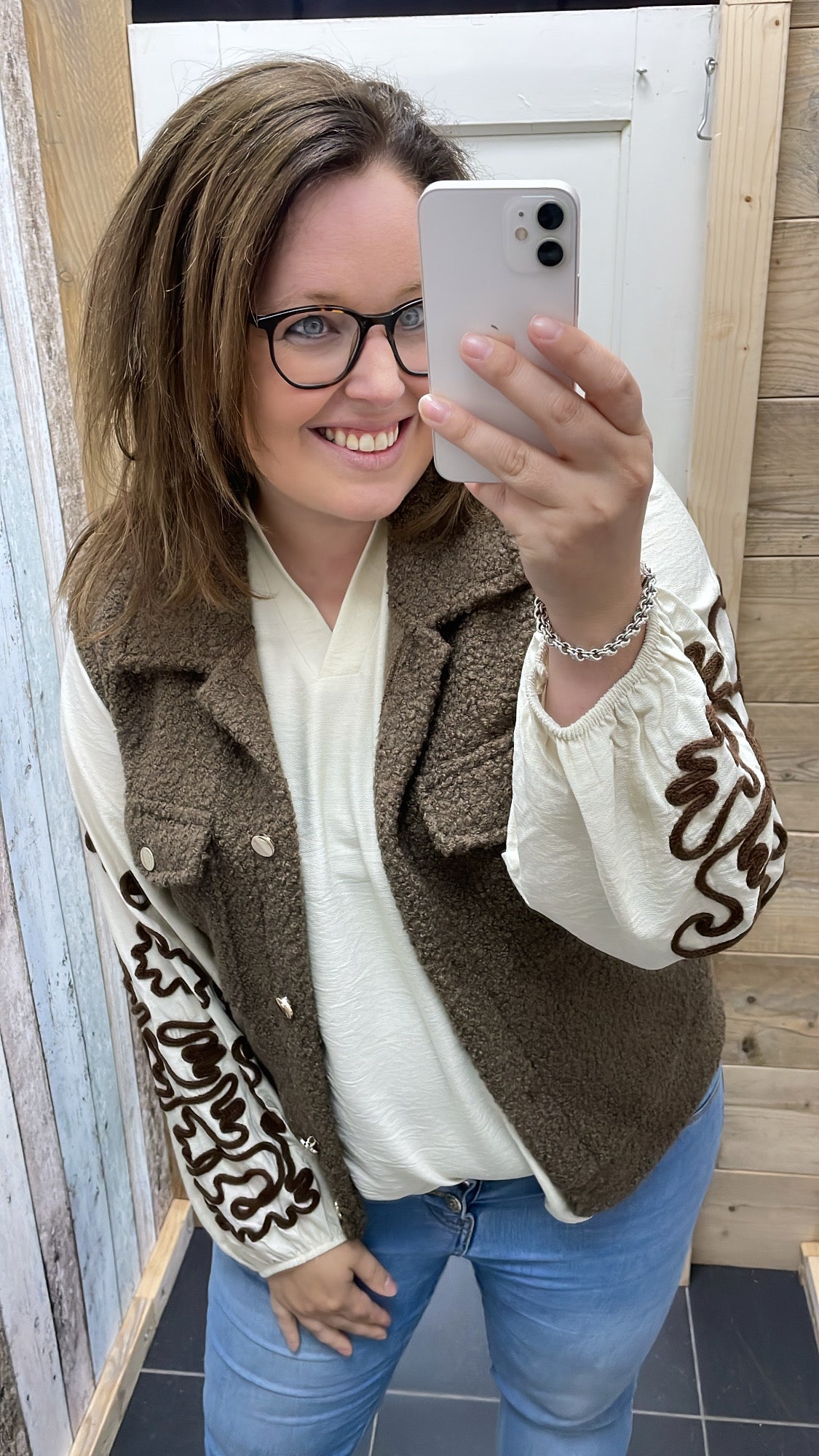 BLOUSE 'BORDUURSEL' | BEIGE