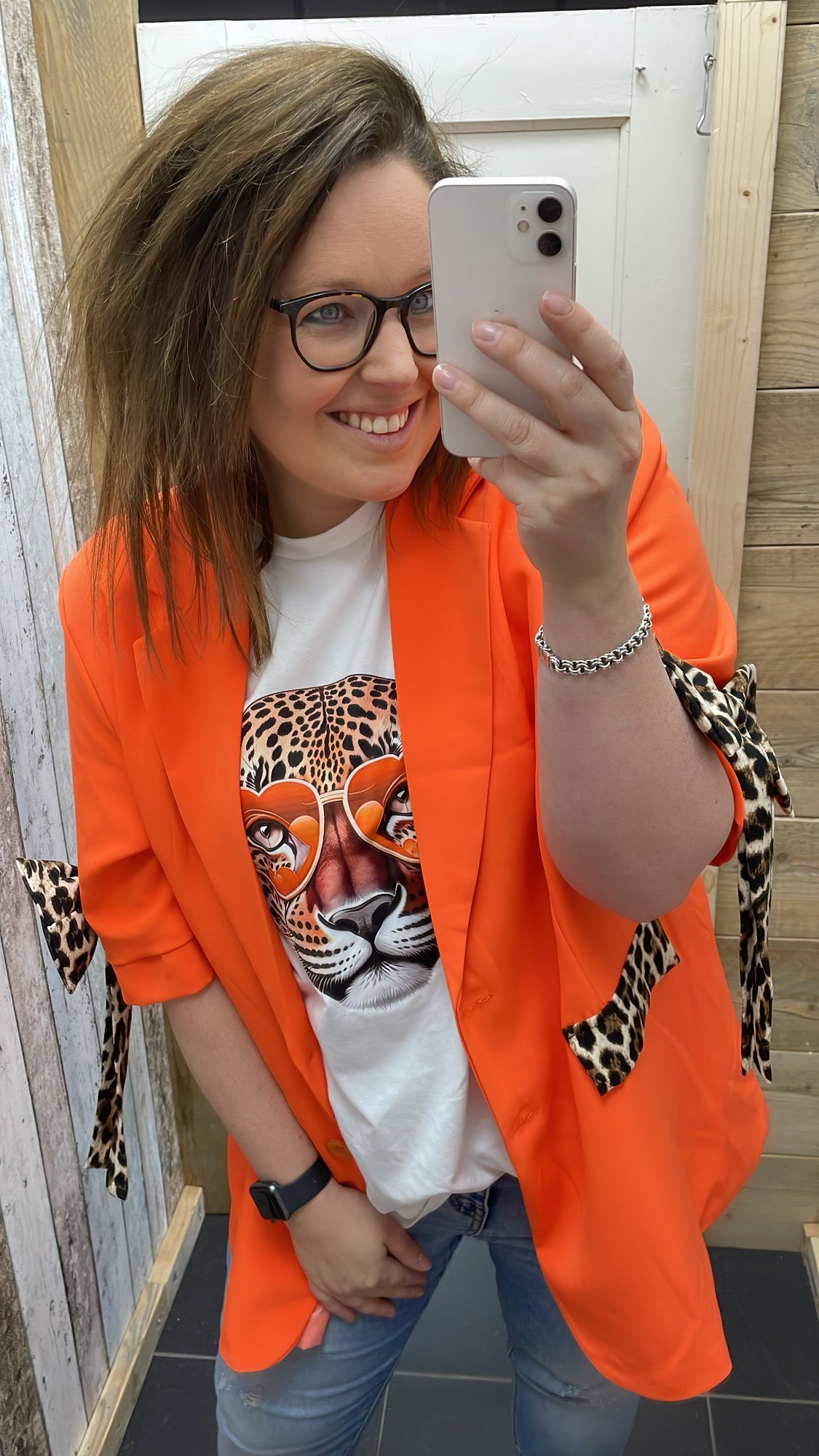 PS T-SHIRT ‘PANTER' | OFF-WHITE/ORANJE