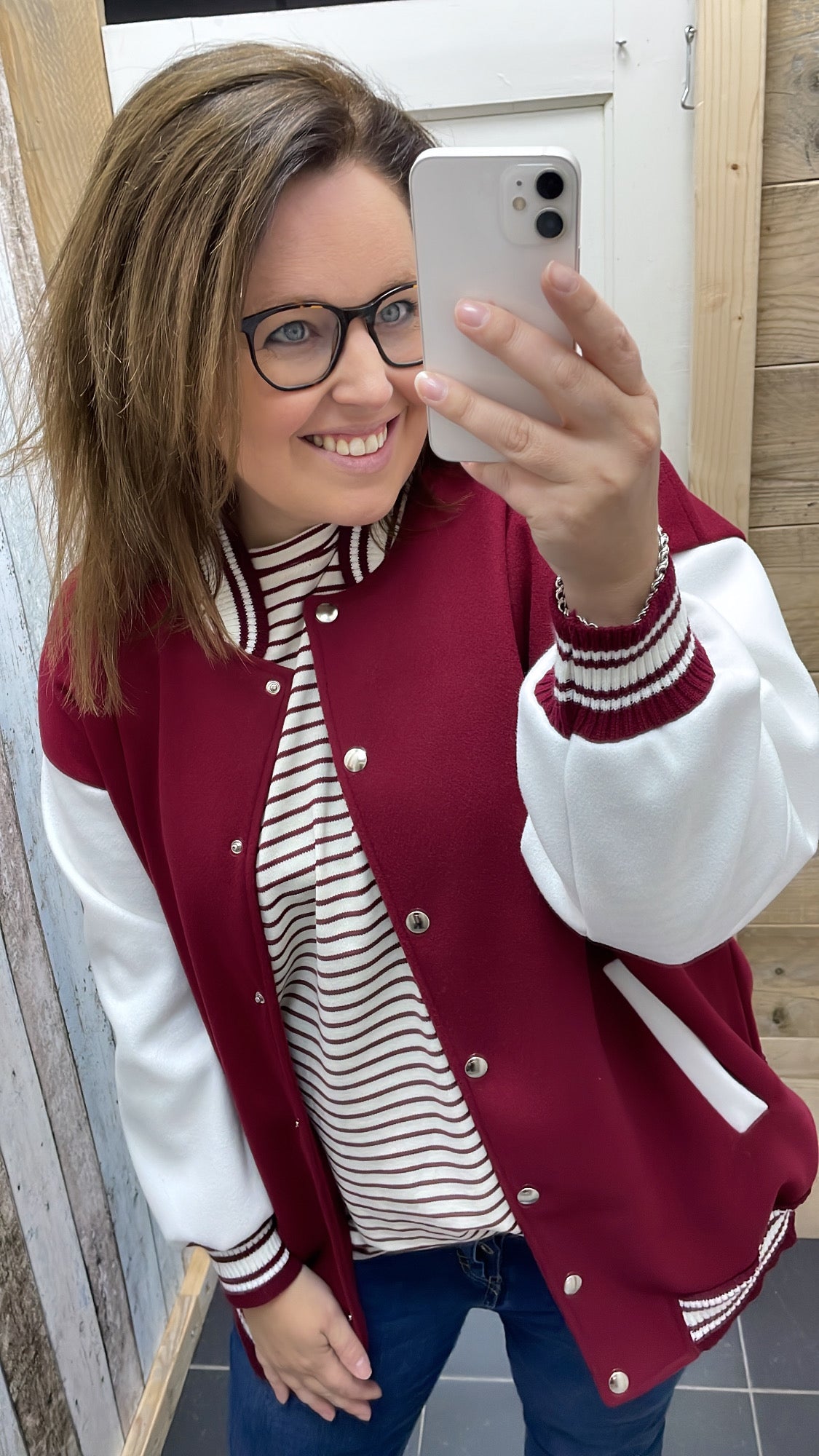 PS LONGSLEEVE 'STREPEN' | OFF-WHITE/BORDEAUX