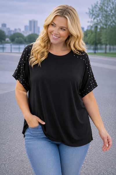 PS TOP ‘STUDS' | ZWART