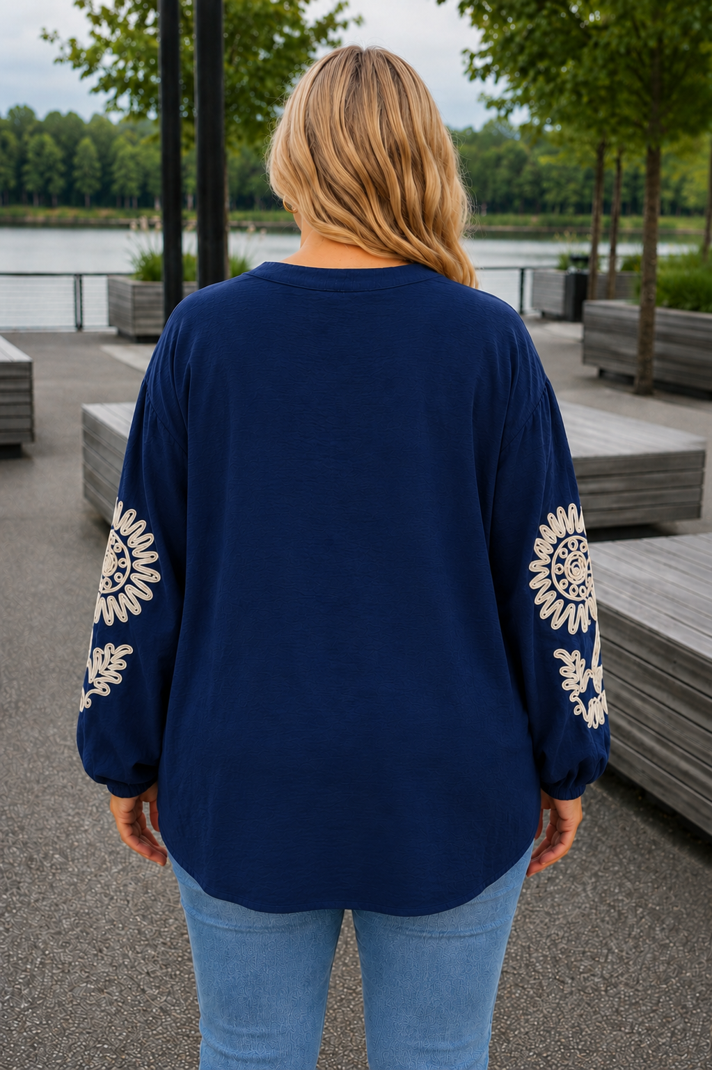 PS BLOUSE 'BORDUURSEL' | NAVY
