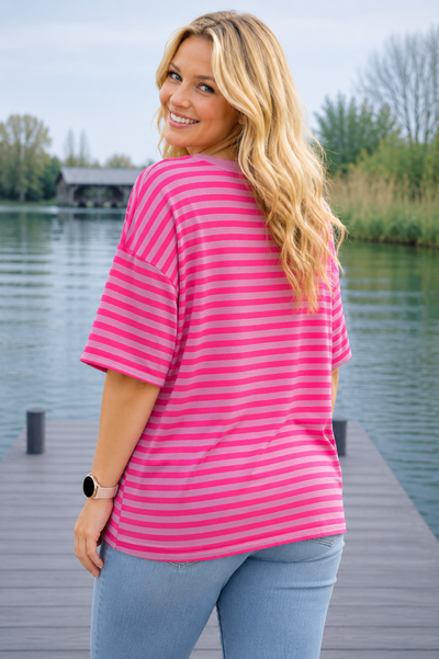 PS TOP ‘GLITTERS STREPEN' | ROZE