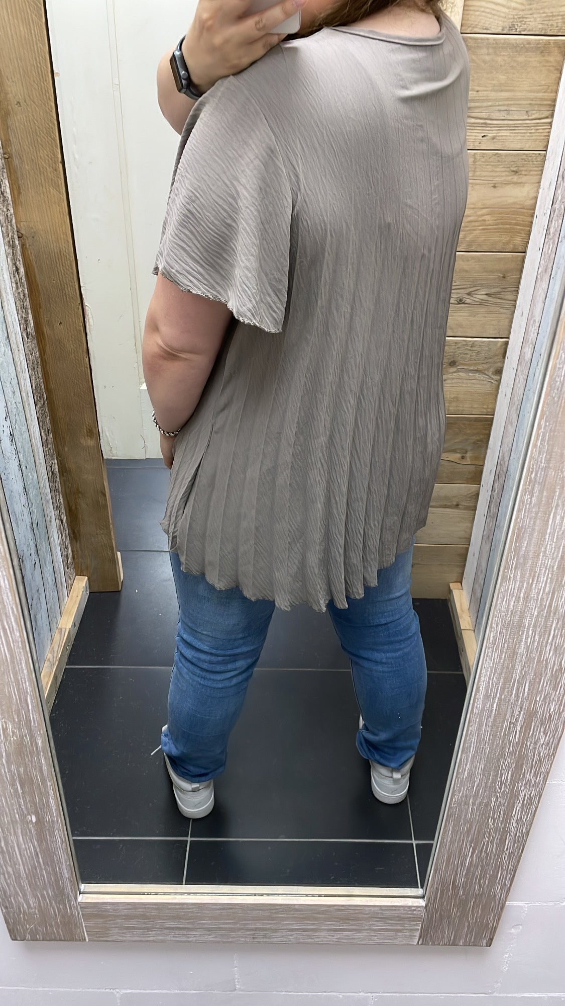 PS BLOUSE 'PLISSÉ' | GRIJS/TAUPE
