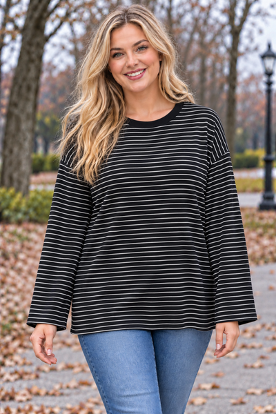 PS TOP 'AUTUMN STREPEN' | ZWART
