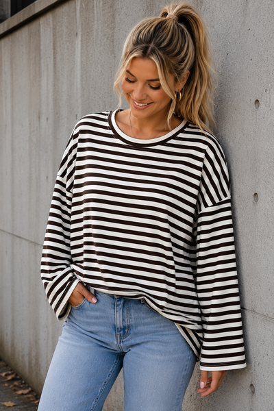 LONGSLEEVE 'STREPEN' | DONKERBRUIN