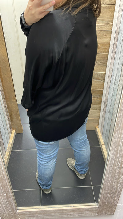 PS BLOUSE 'ZIJDE V-HALS' | ZWART