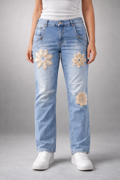 S WOMAN JEANS 'BLOEMEN' | BEIGE
