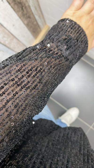 PS BLOUSE 'PAILLETTEN' | ZWART