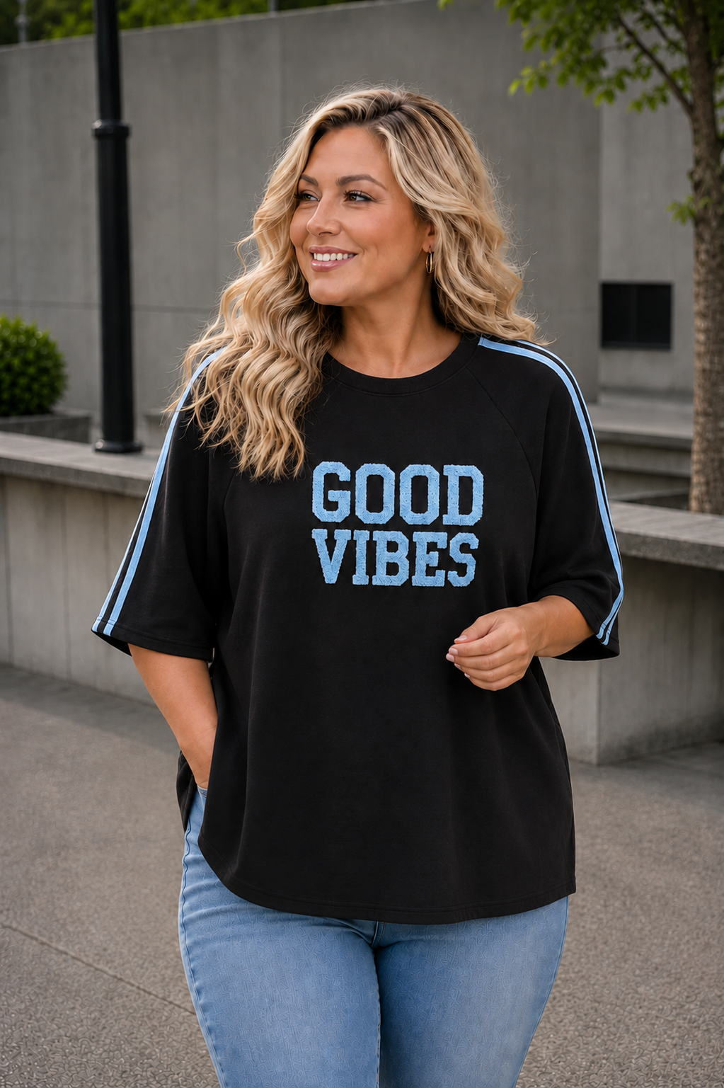 PS TOP 'GOOD VIBES' | ZWART