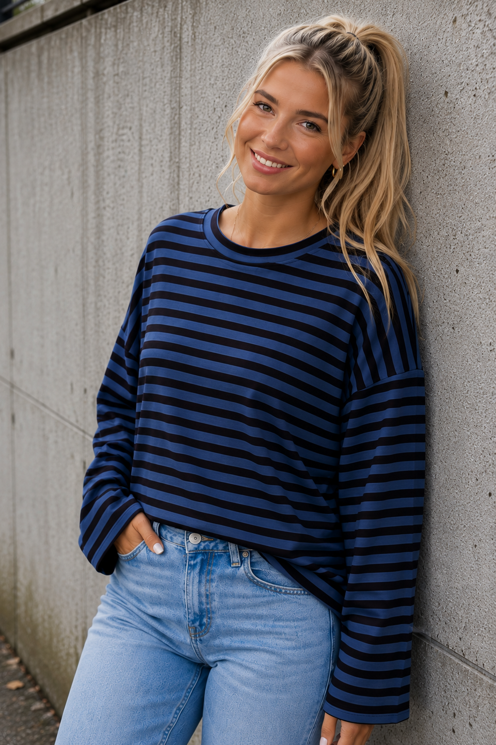 LONGSLEEVE 'STREPEN' | BLAUW