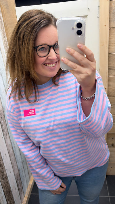 PS TOP ‘STREPEN EMBLEEM' | BLAUW/ROZE