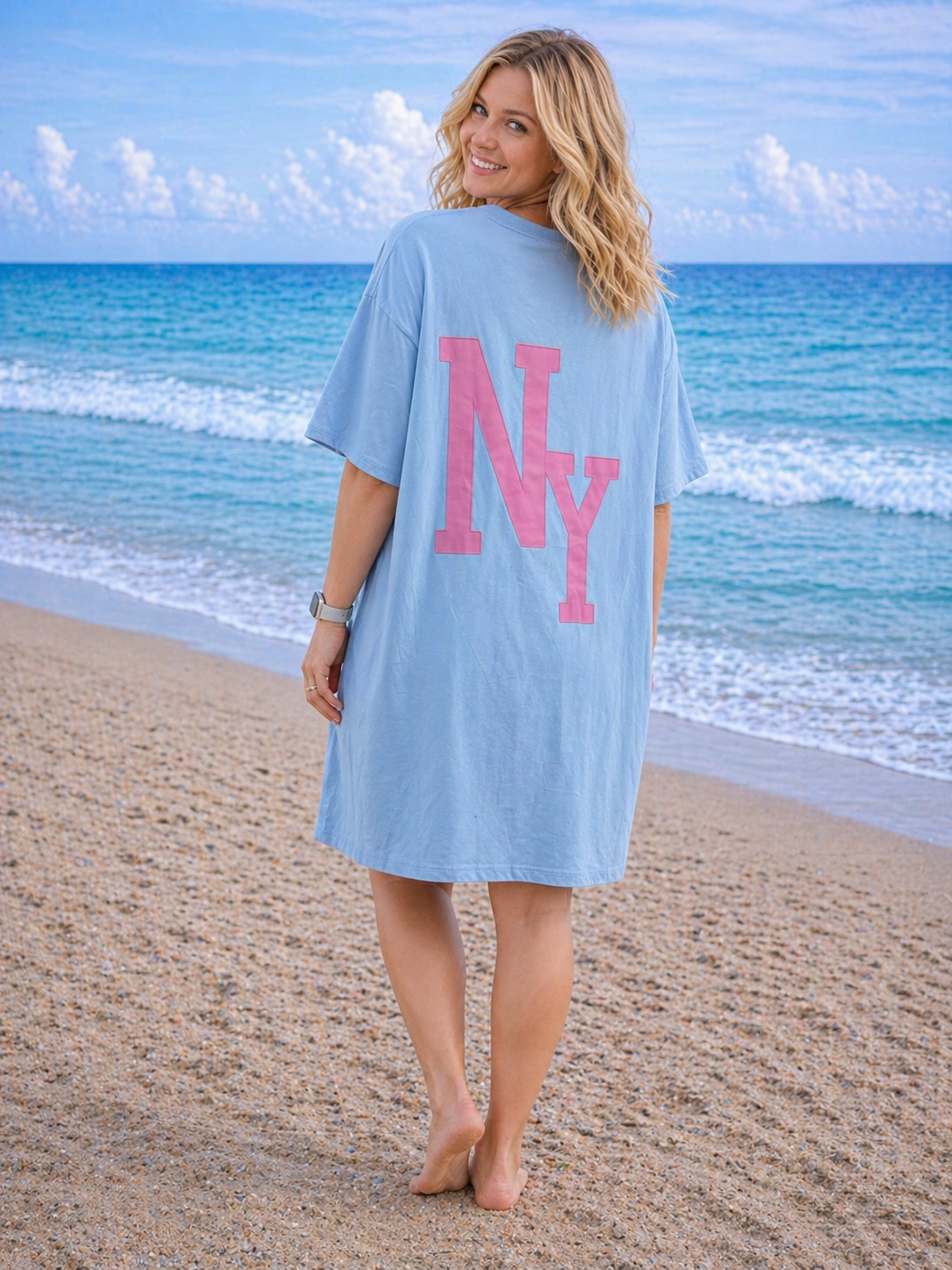 PS T-SHIRT LANG 'LA' | BLAUW