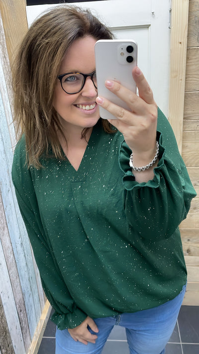 PS BLOUSE ‘GLITTER’ | DONKERGROEN