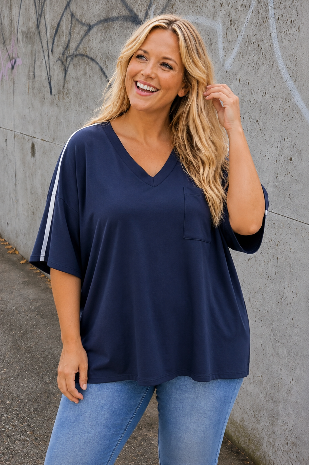 PS TOP V-HALS 'POCKET' | NAVY