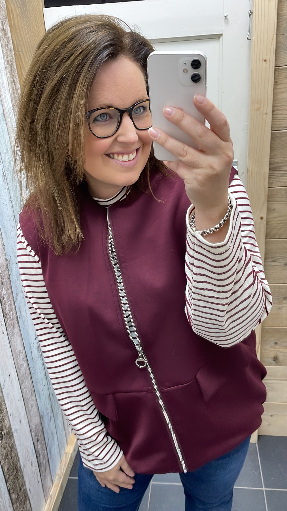 PS LONGSLEEVE 'STREPEN' | OFF-WHITE/BORDEAUX