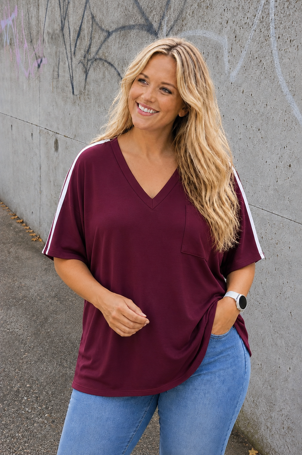 PS TOP V-HALS 'POCKET' | BORDEAUX