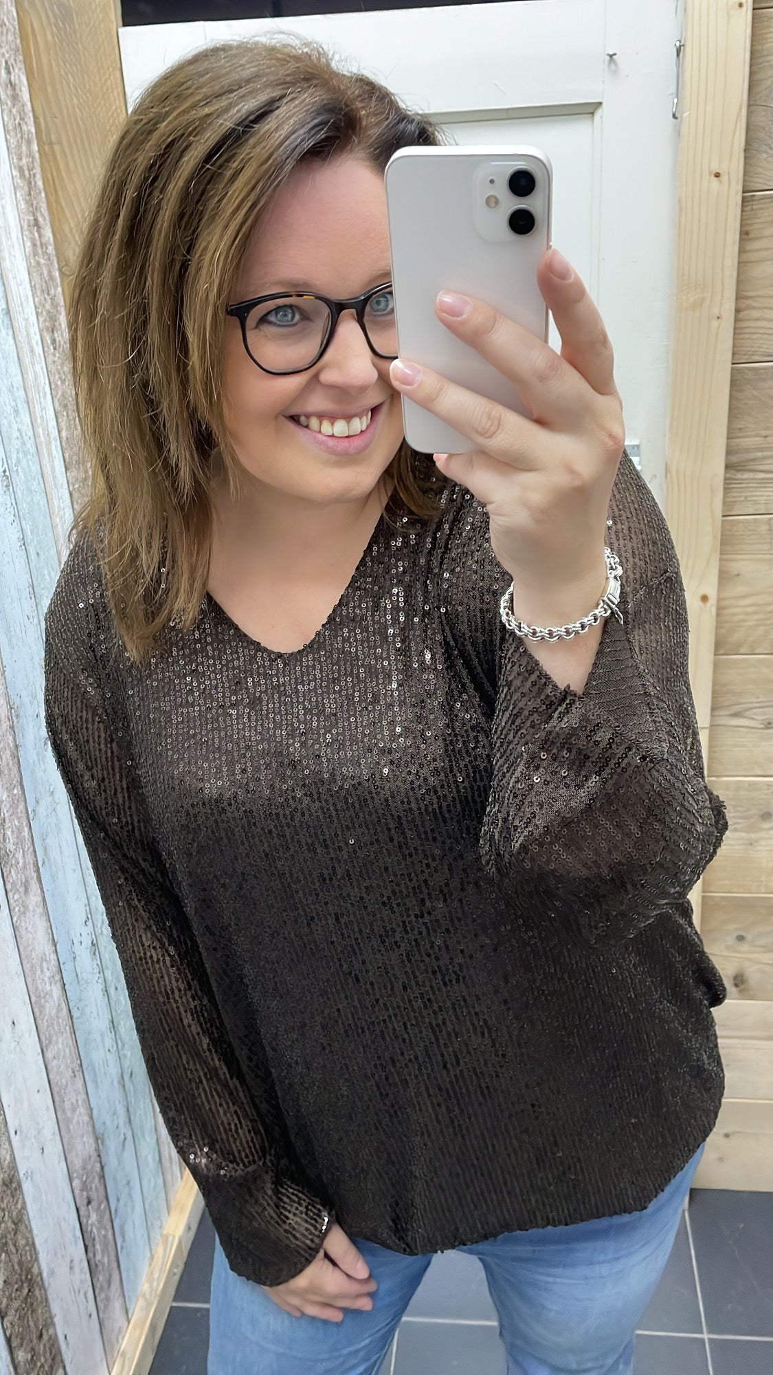 PS BLOUSE 'PAILLETTEN' | BRUIN