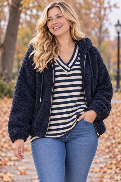 PS TOP V-HALS 'STREPEN | NAVY