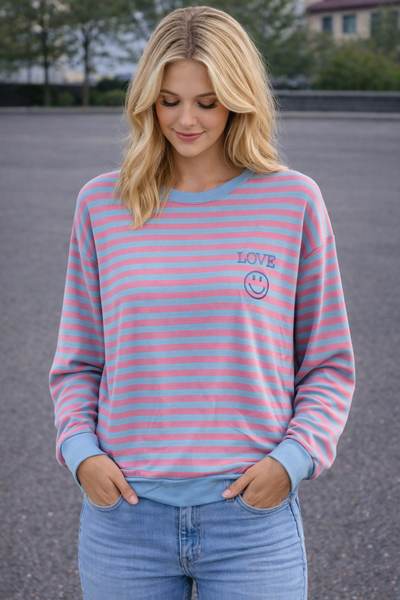 TOP 'LOVE/SMILEY' | ROZE/BLAUW