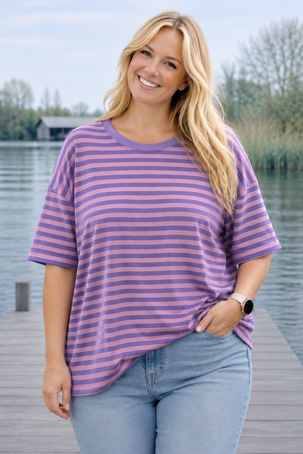 PS TOP ‘GLITTERS STREPEN' | LILA