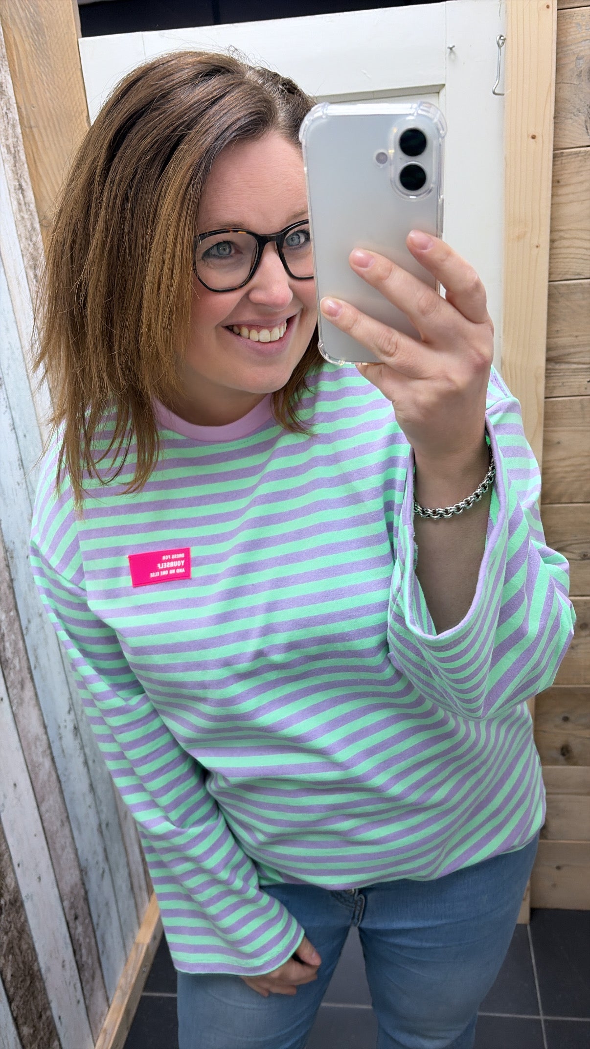 PS TOP ‘STREPEN EMBLEEM' | LILA/GROEN