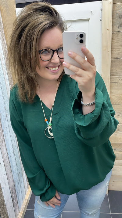 PS BLOUSE ‘KETTING’ | DONKERGROEN