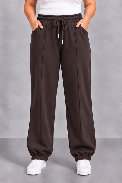 PS JOGGINGBROEK 'ELASTIEK' | DONKERBRUIN