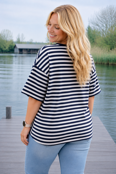 PS TOP ‘GLITTERS STREPEN' | NAVY