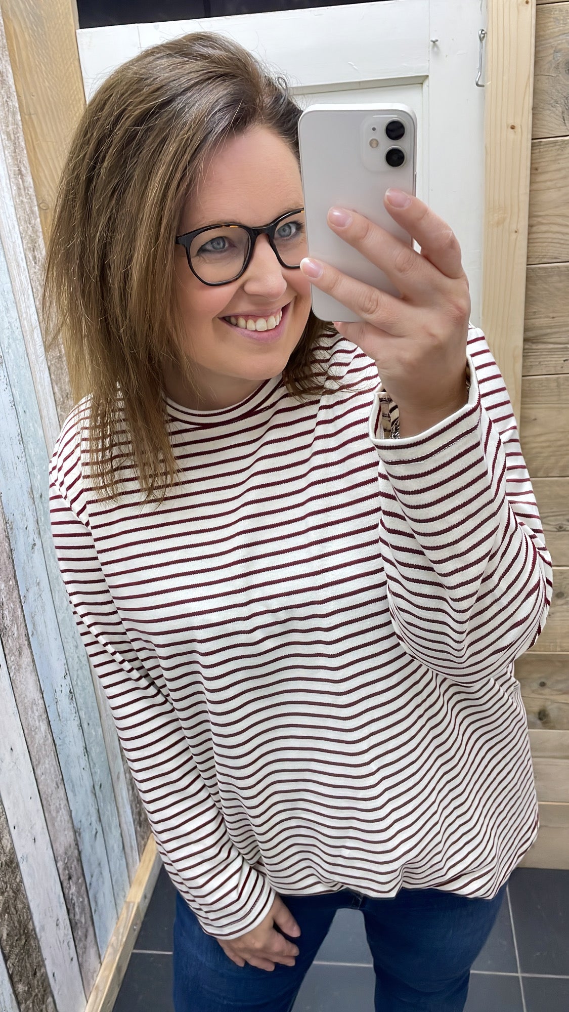 PS LONGSLEEVE 'STREPEN' | OFF-WHITE/BORDEAUX