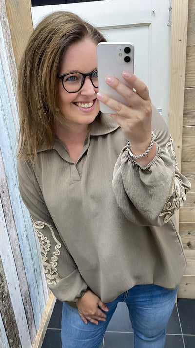 PS BLOUSE ‘BORDUURSEL 'KOORD’ | TAUPE