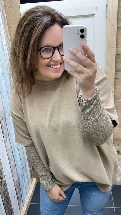 PS TOP 'GLITTER KANT' | TAUPE