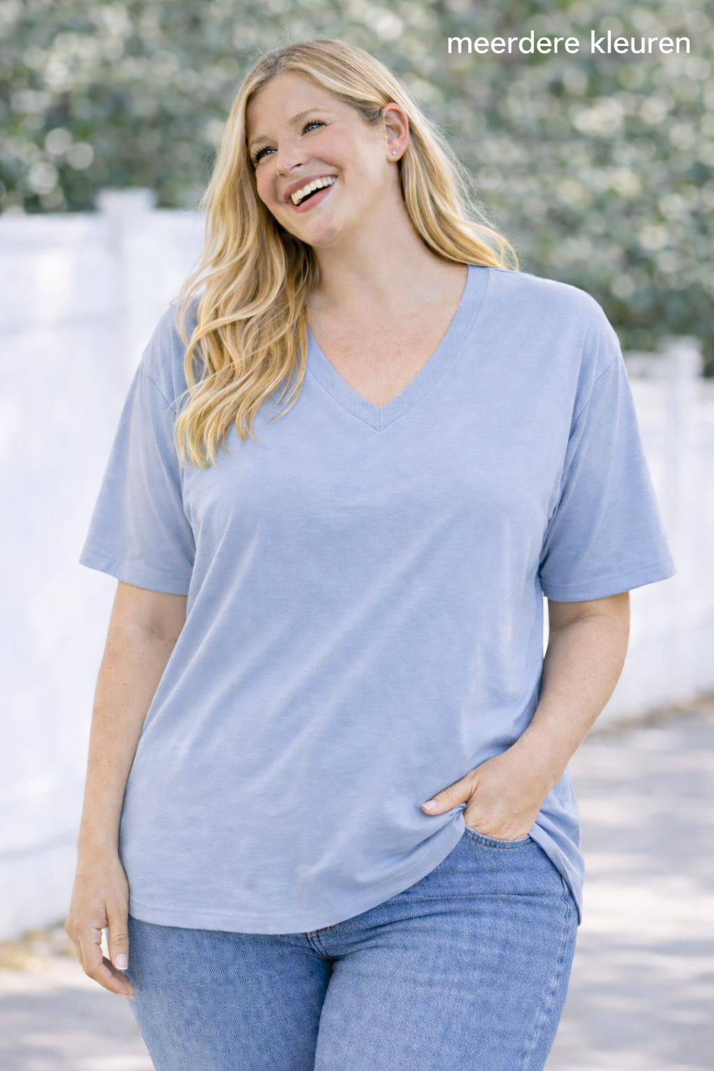 PS T-SHIRT ‘BASIC V-HALS | LICHTBLAUW