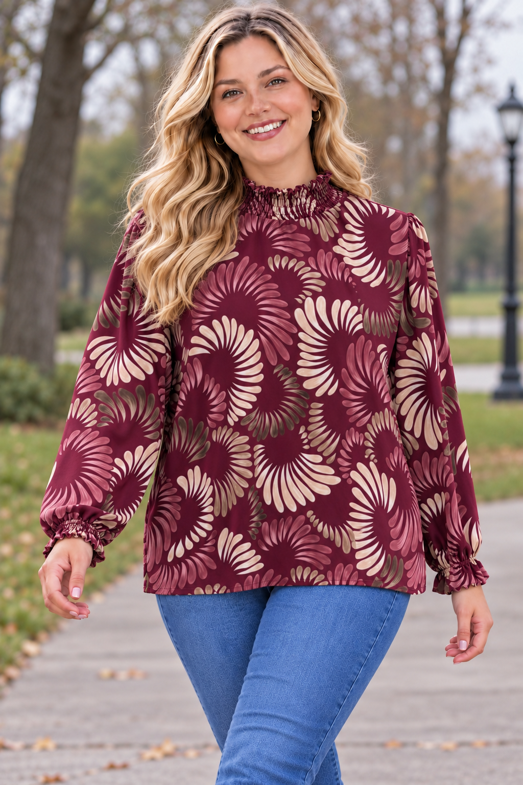 PS TOP 'GESMOKTE COLL' | BORDEAUX
