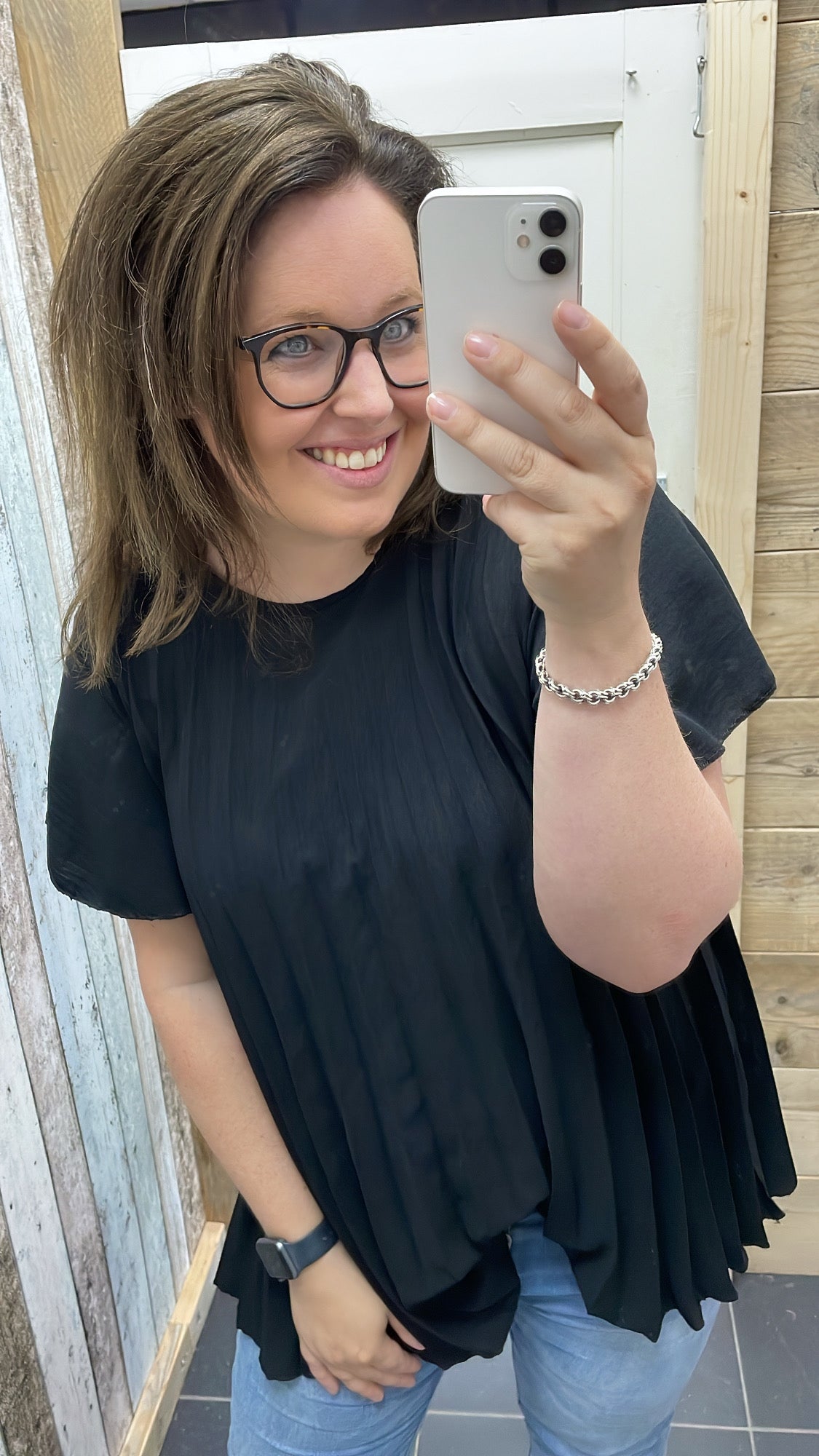 PS BLOUSE 'PLISSÉ' | ZWART