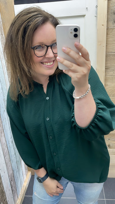 PS BLOUSE ‘3/4 MOUW’ | DONKERGROEN