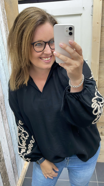 PS BLOUSE ‘BORDUURSEL TOUW’ | ZWART