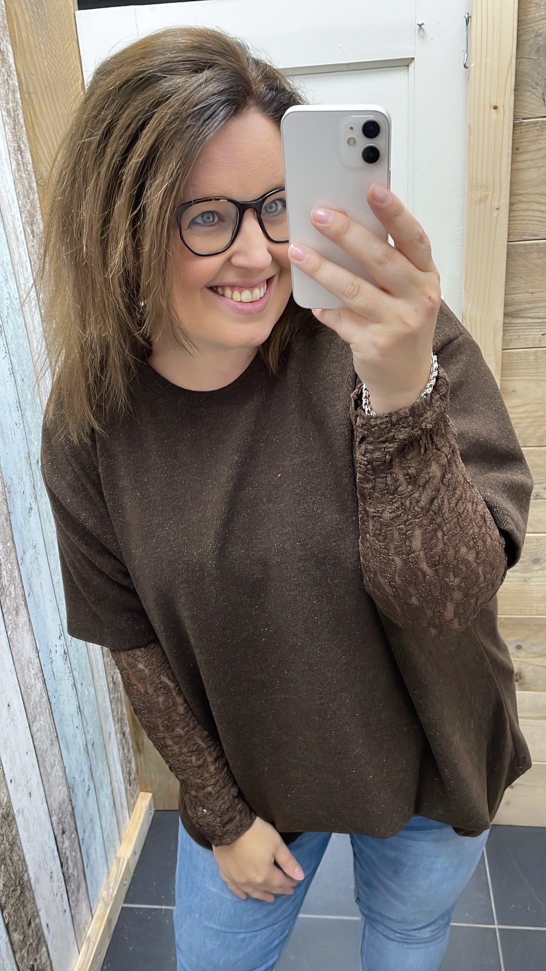 PS TOP 'GLITTER KANT' | BRUIN