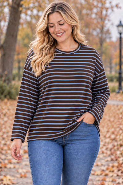 PS TOP 'AUTUMN STREPEN' | BLAUW