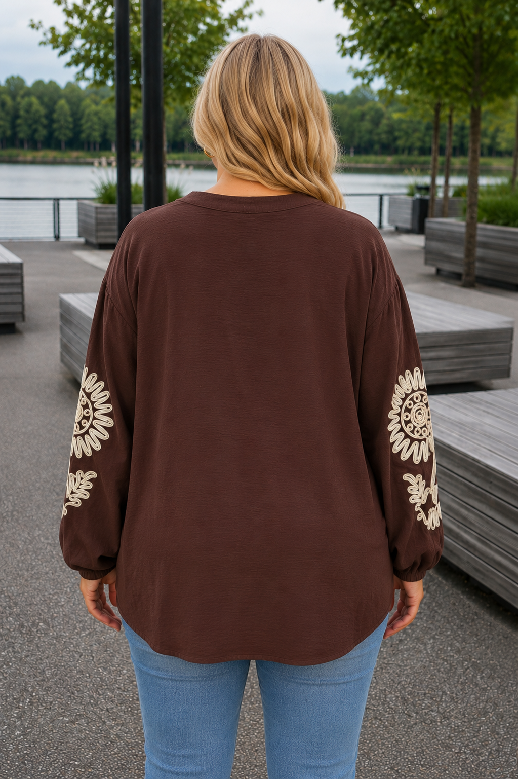 PS BLOUSE 'BORDUURSEL' | BRUIN