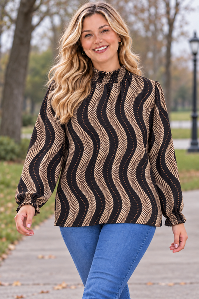 PS TOP 'GESMOKTE COLL' | ZWART