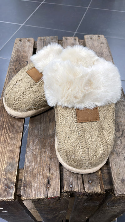 PANTOFFELS 'GEBREID' | TAUPE